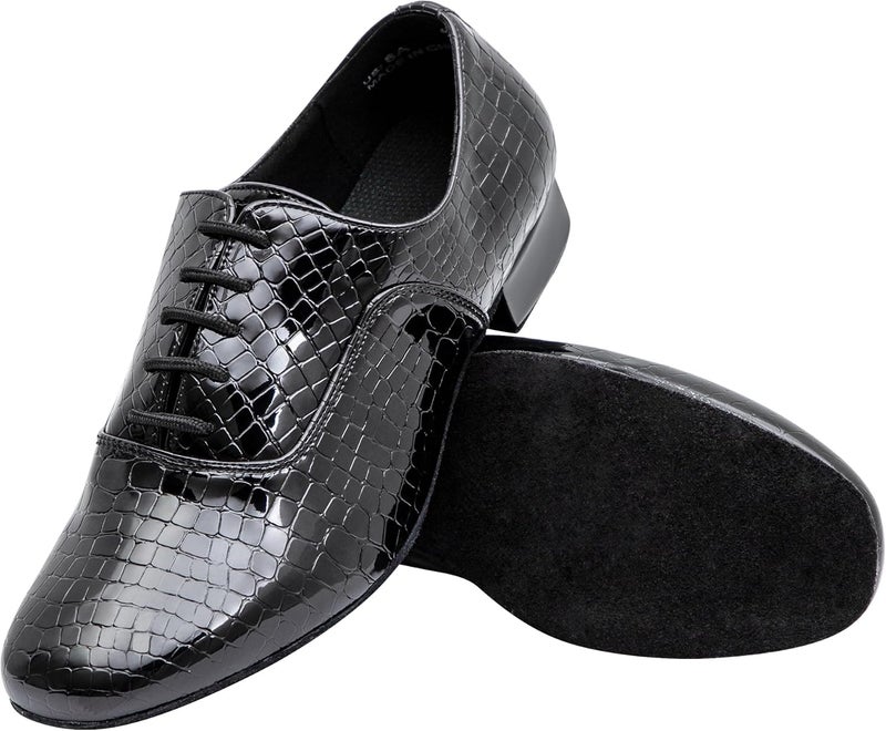 Linodes Men's Latin Dance Shoes 1 Inch Leather Sole Ballroom Salsa Tango Waltz Character Shoe-Black Patent Croco - Image 4